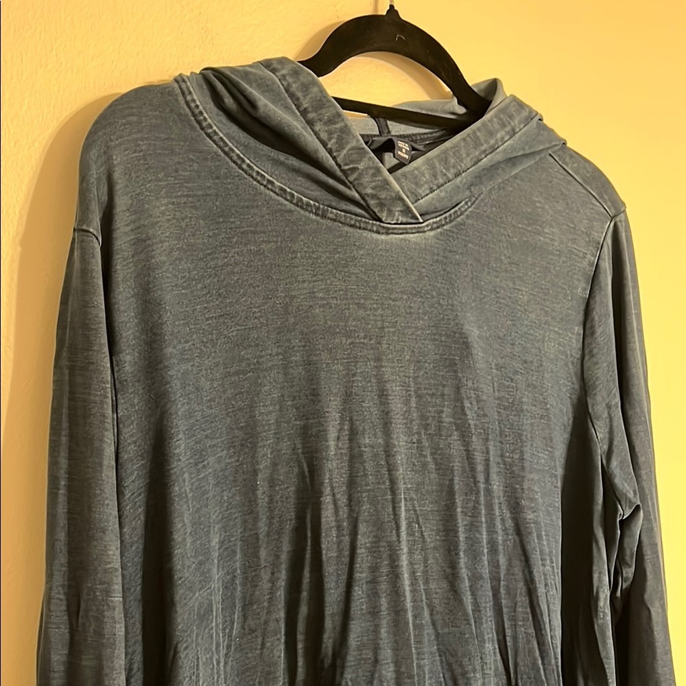 J. Jill Pure Jill Indigo Chambray Hoodie Dress Tunic Top Lagenlook Artsy - Picture 2 of 7